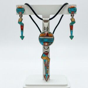 Southwestern Turquoise Opal Spiny Oyster Necklace Pierced Earrings Sterl…